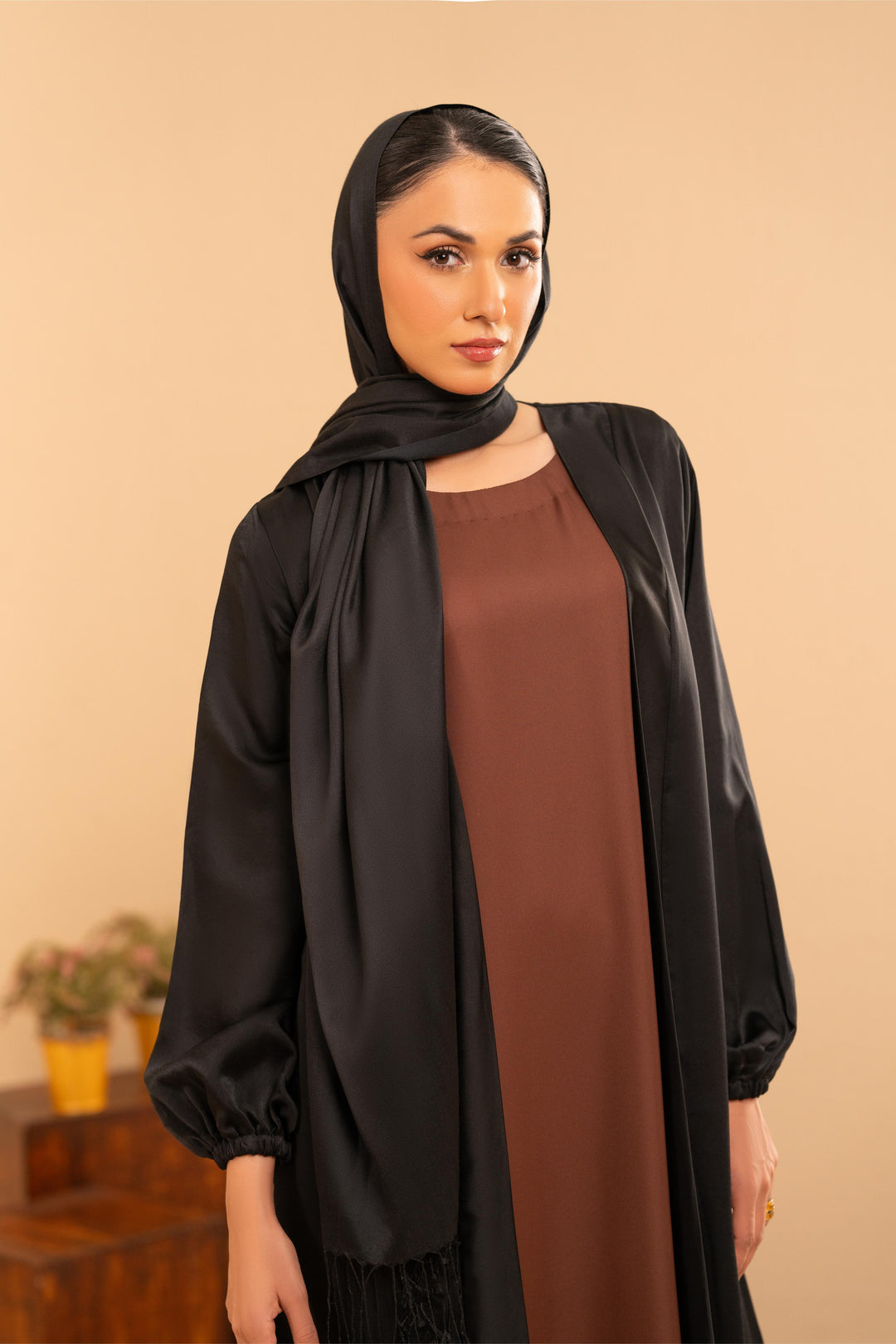 Althea Black Satin Abaya