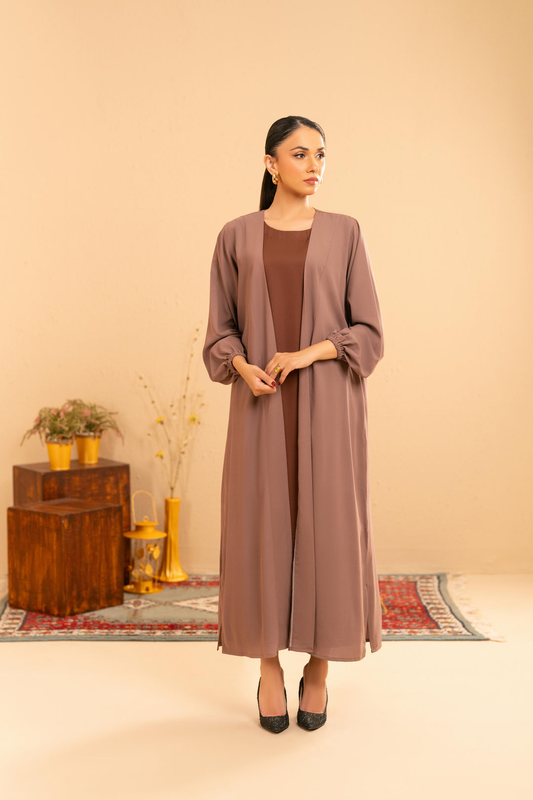 Althea Mauve Satin Abaya