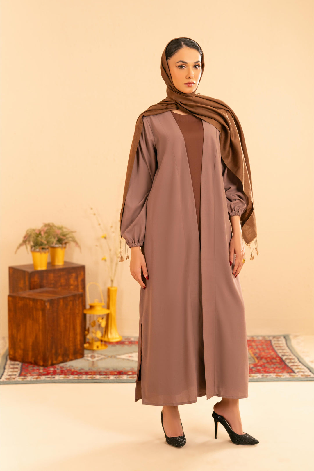 Althea Mauve Satin Abaya