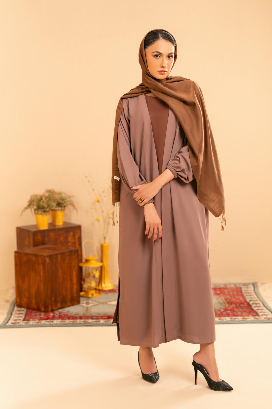 Althea Mauve Satin Abaya