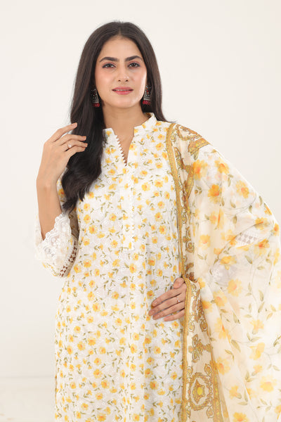 Chikankari Yellow 3 Piece Suit - Stonez