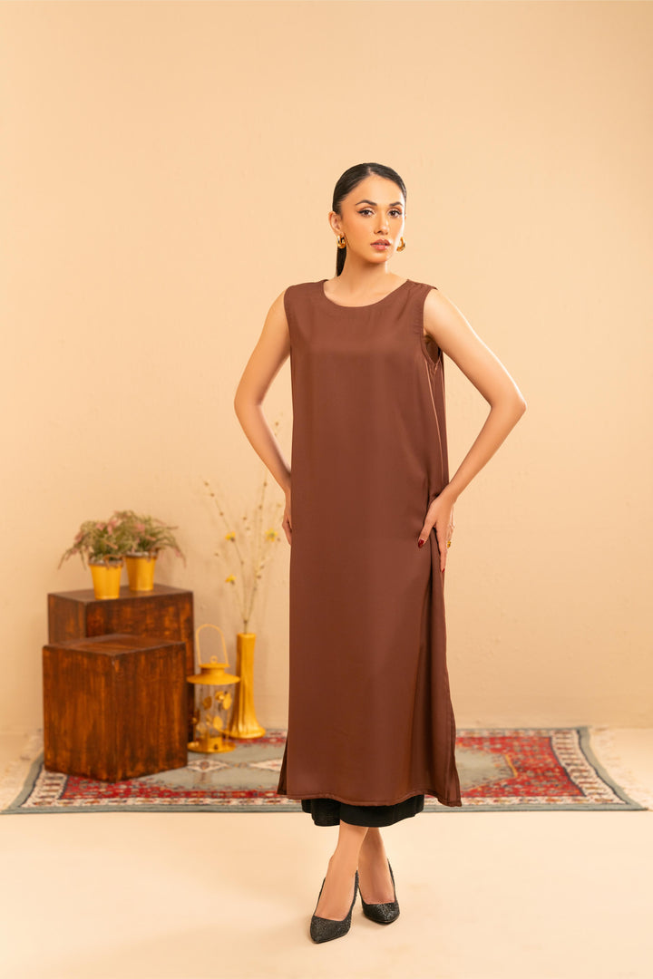 Sleeveless Cocoa Satin Slip Dress