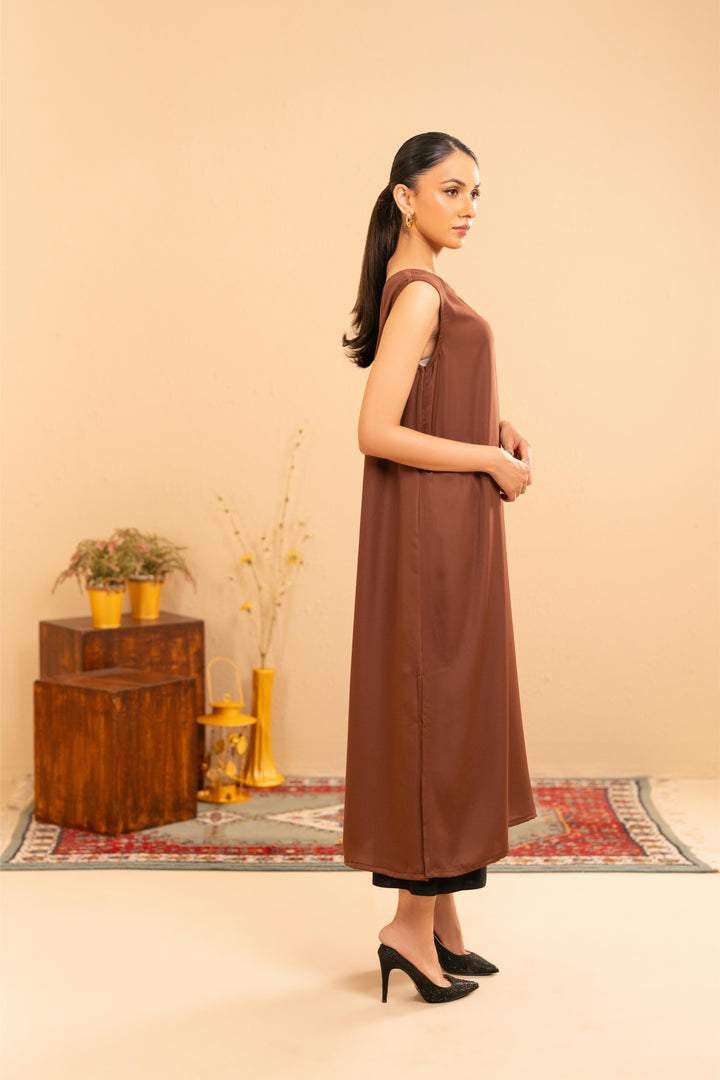 Sleeveless Cocoa Satin Slip Dress