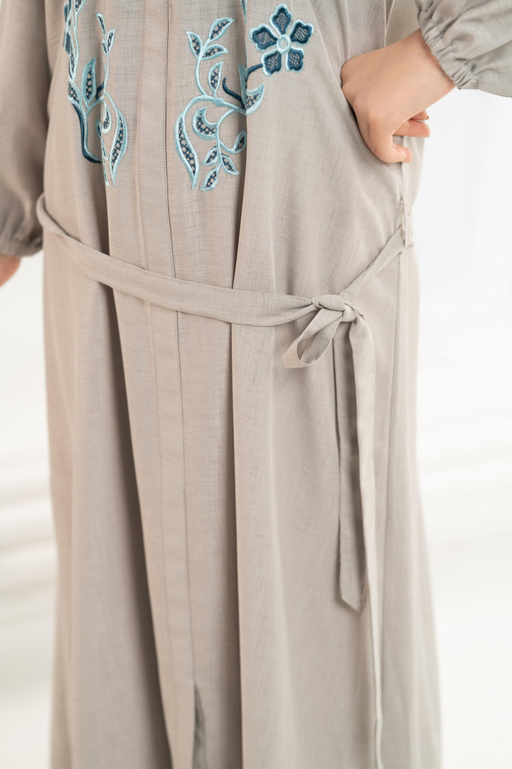 Grey Blue Embroidered Dress