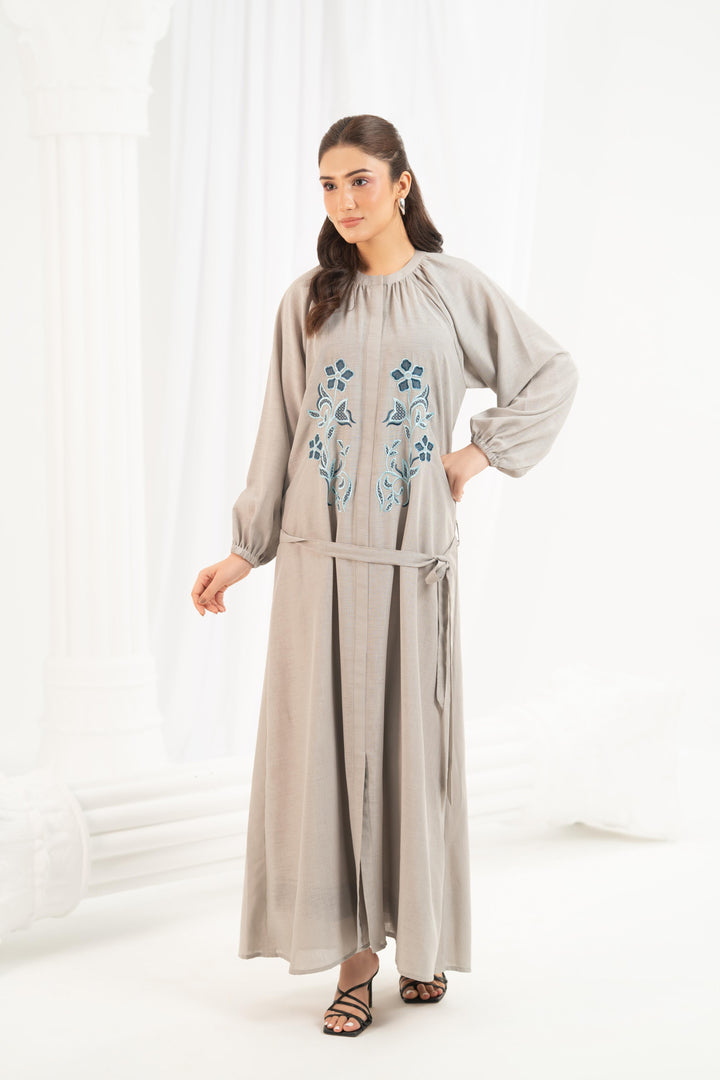 Grey Blue Embroidered Dress