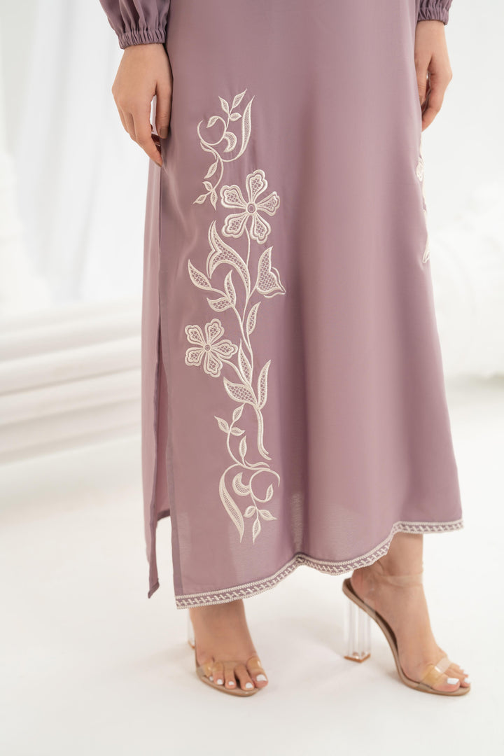 Mauve Floral Embroidered Dress