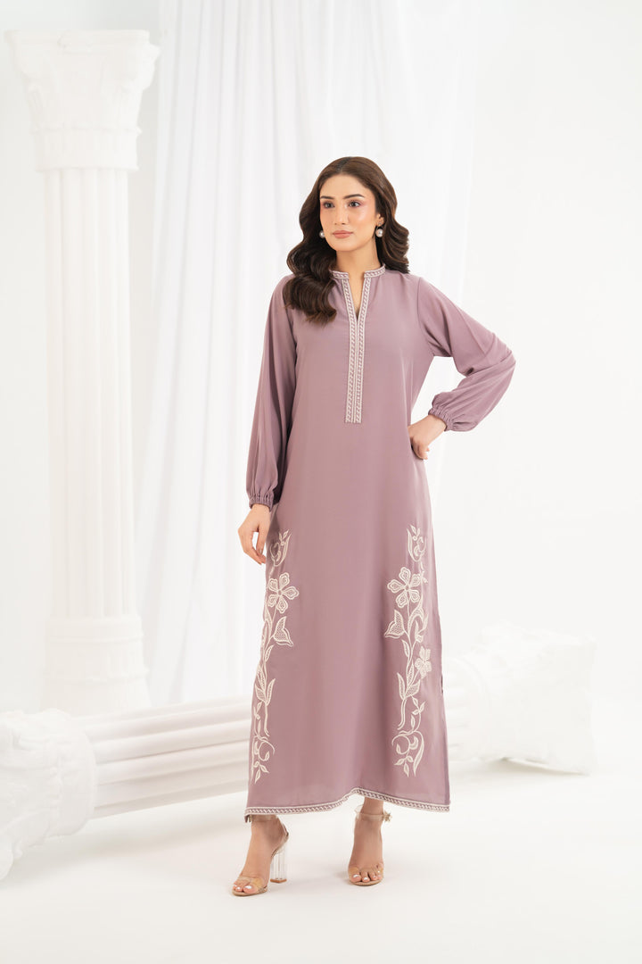 Mauve Floral Embroidered Dress