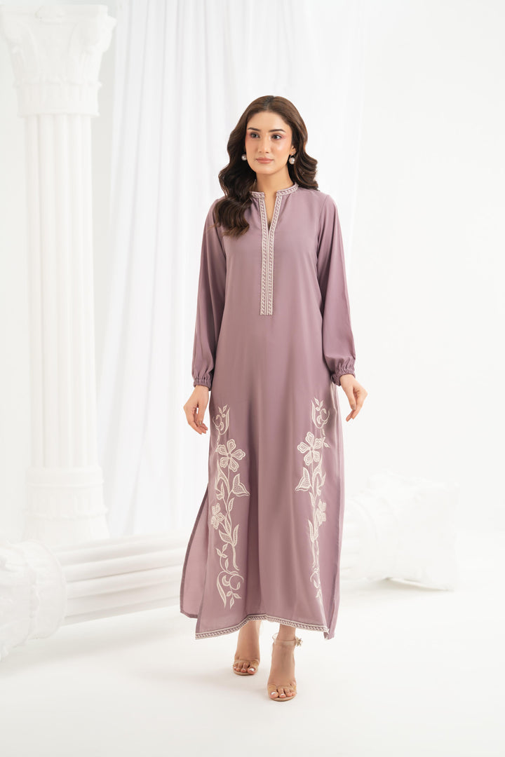 Mauve Floral Embroidered Dress