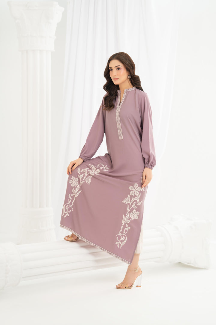 Mauve Floral Embroidered Dress