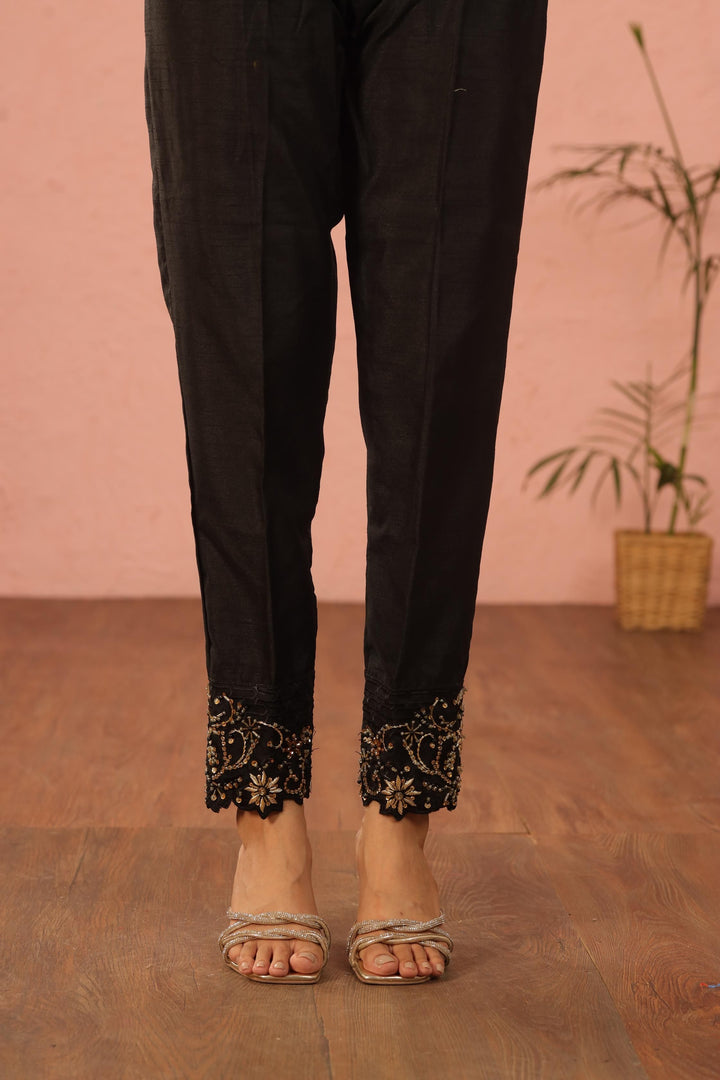 Raw Silk Black Trouser - Stonez