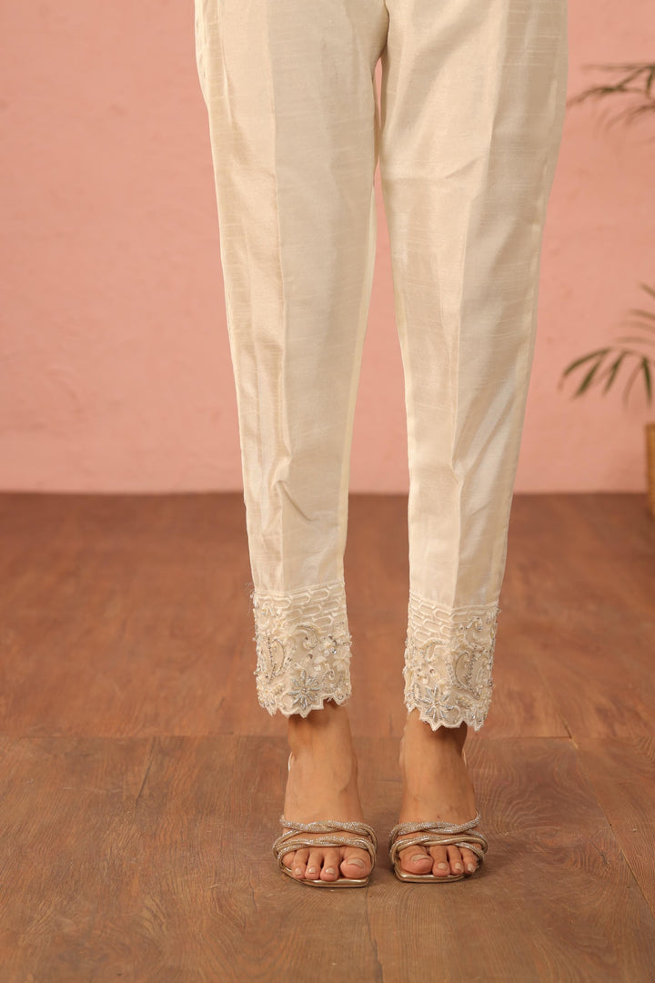 Raw Silk White Trouser - Stonez
