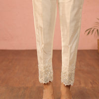 Raw Silk White Trouser - Stonez