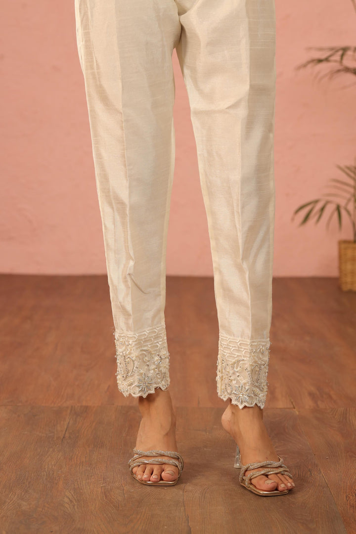 Raw Silk White Trouser - Stonez