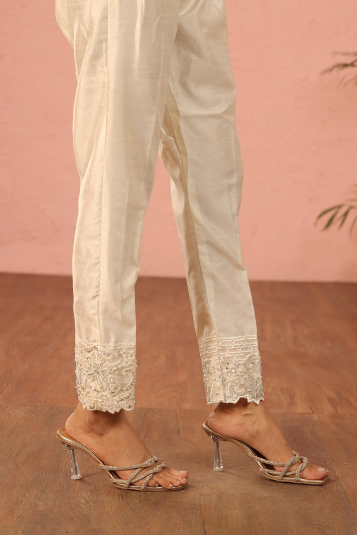 Raw Silk White Trouser - Stonez
