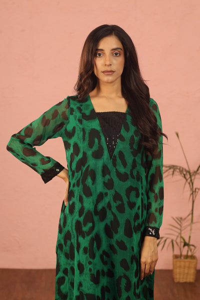 Georgette Green Kurti - Stonez