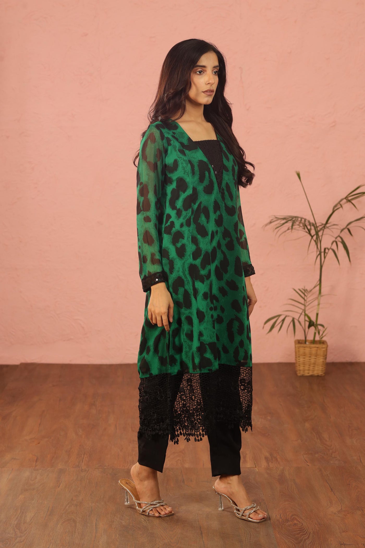 Georgette Green Kurti - Stonez