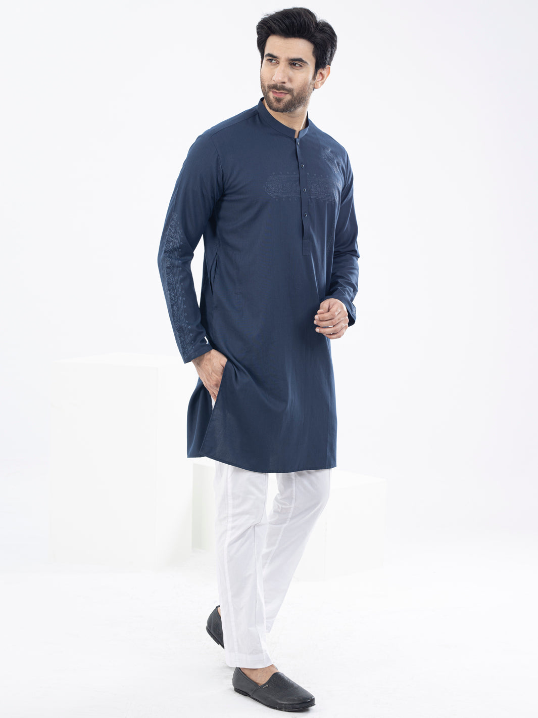 Polyester Viscose Blue Kurta - Almirah