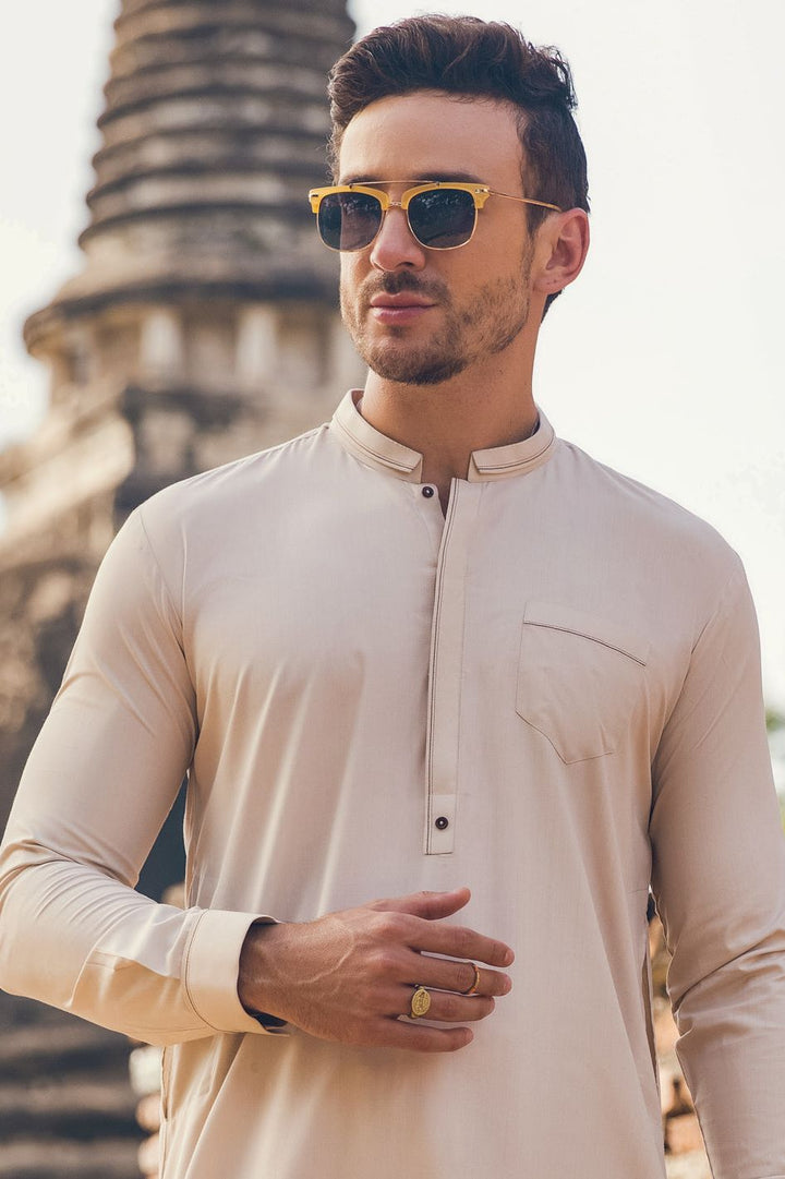 Polyester Viscose Cream Shalwar Kameez - Almirah
