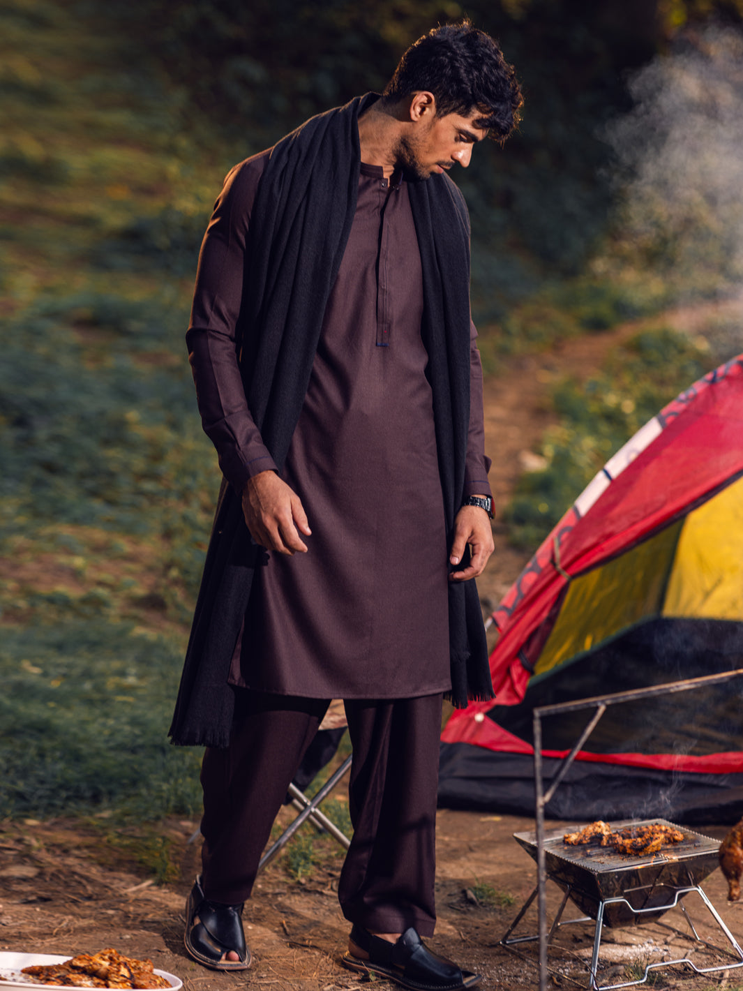 Blended Dark Brown Shalwar Kameez - Almirah