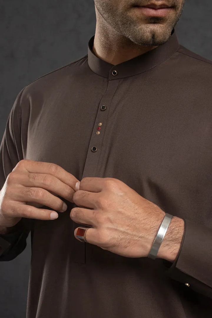 Blended Brown Kurta Trouser - Almirah