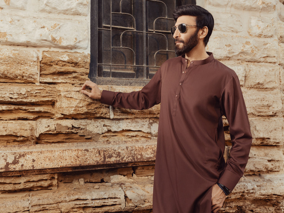 Blended Maroon Kurta Trouser - Almirah