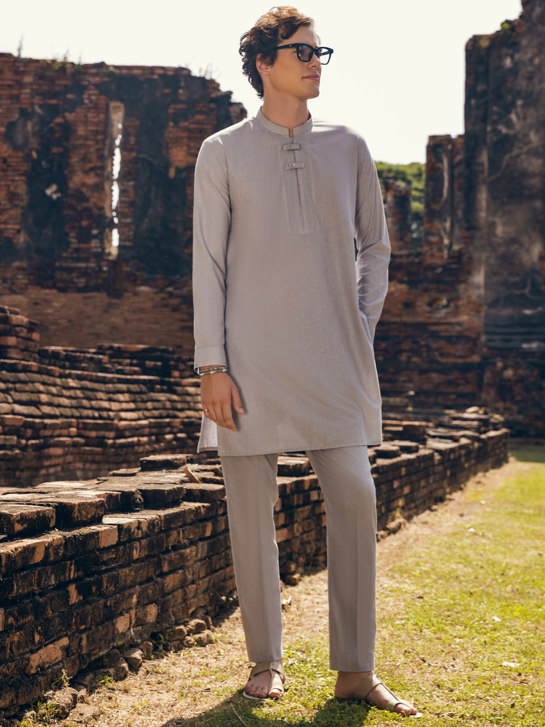 Polyester Viscose Light Grey Shalwar Kameez - Almirah