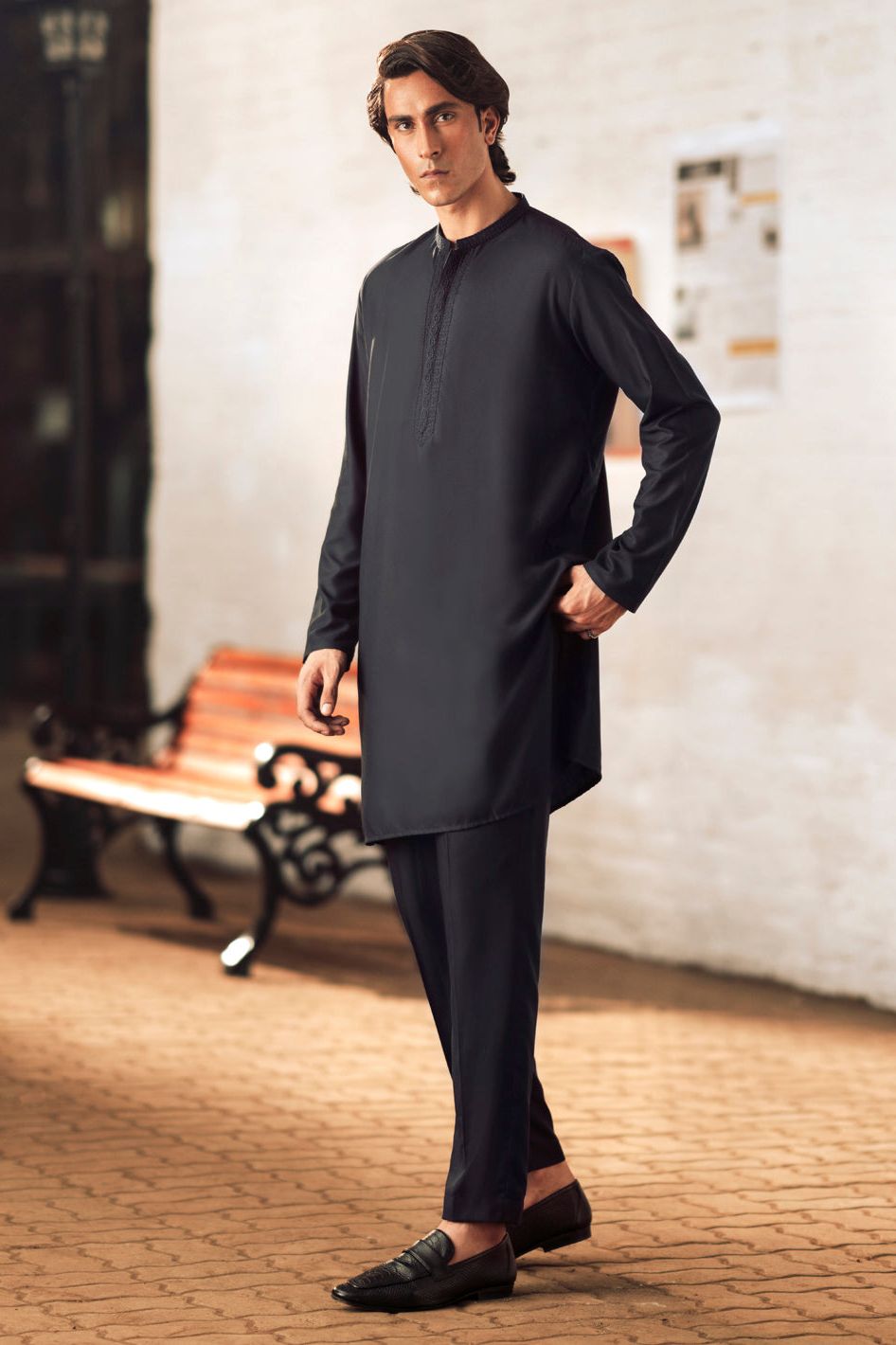 Blended Navy Blue Kurta Trouser- Almirah