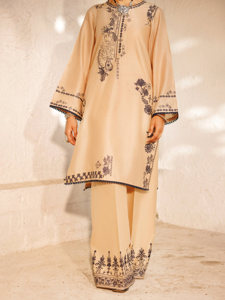 Cambric Beige Stitched Suit - Almirah
