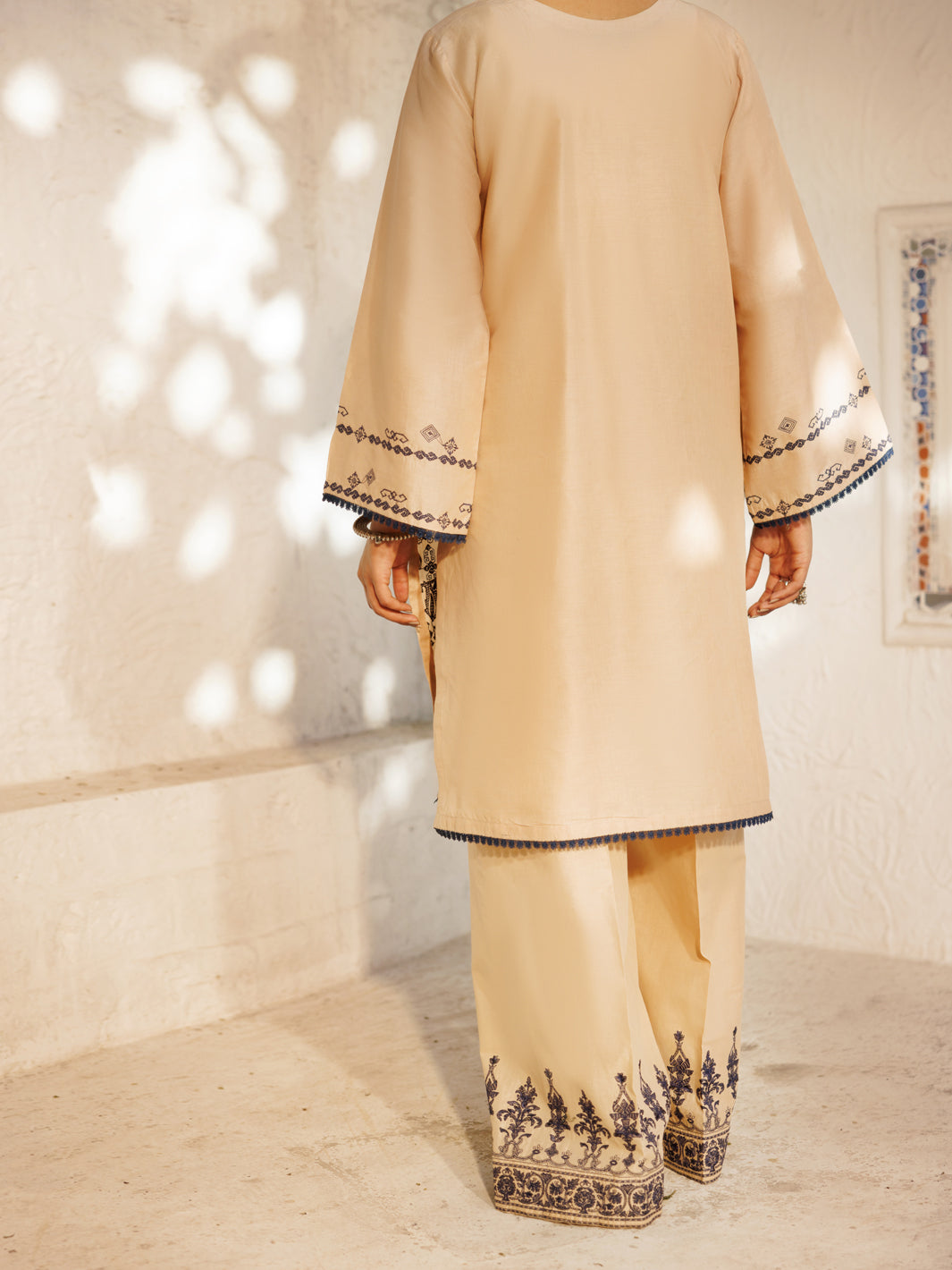 Cambric Beige Stitched Suit - Almirah