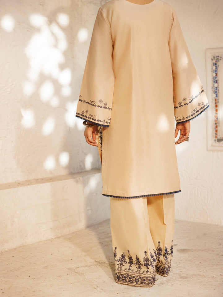 Cambric Beige Stitched Suit - Almirah