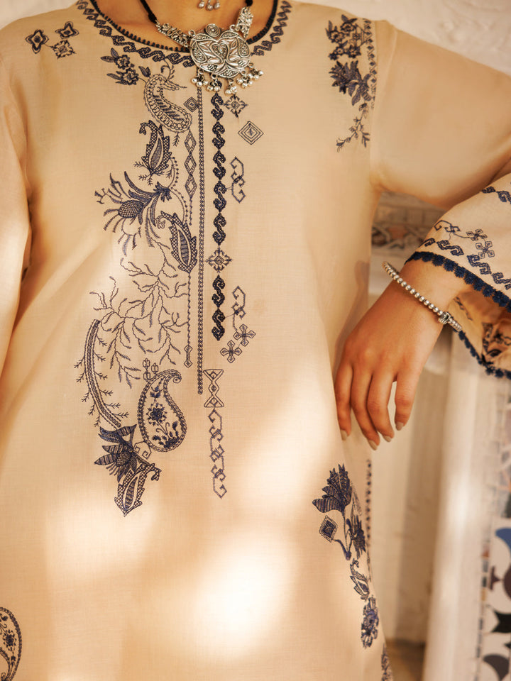 Cambric Beige Stitched Suit - Almirah