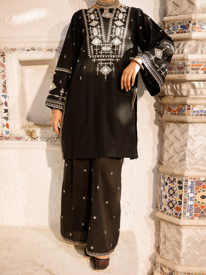 Dobby Black Stitched Suit - Almirah