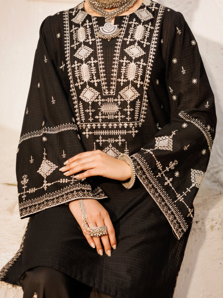 Dobby Black Stitched Suit - Almirah