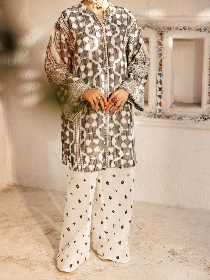 Cotton Jacquard Black & White Stitched Suit - Almirah