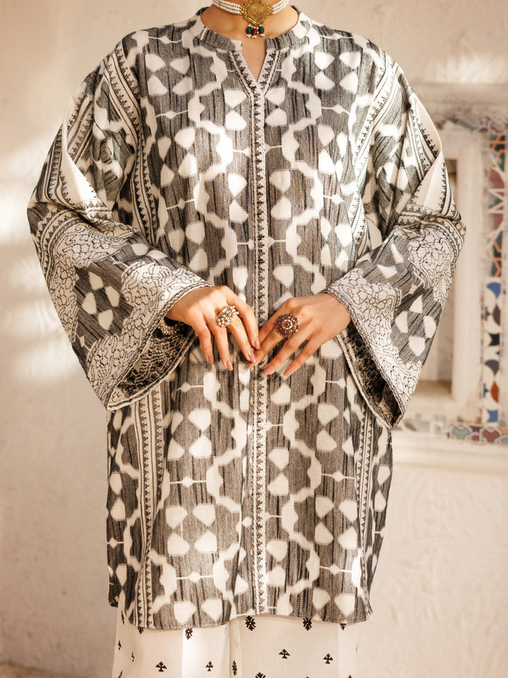 Cotton Jacquard Black & White Stitched Suit - Almirah