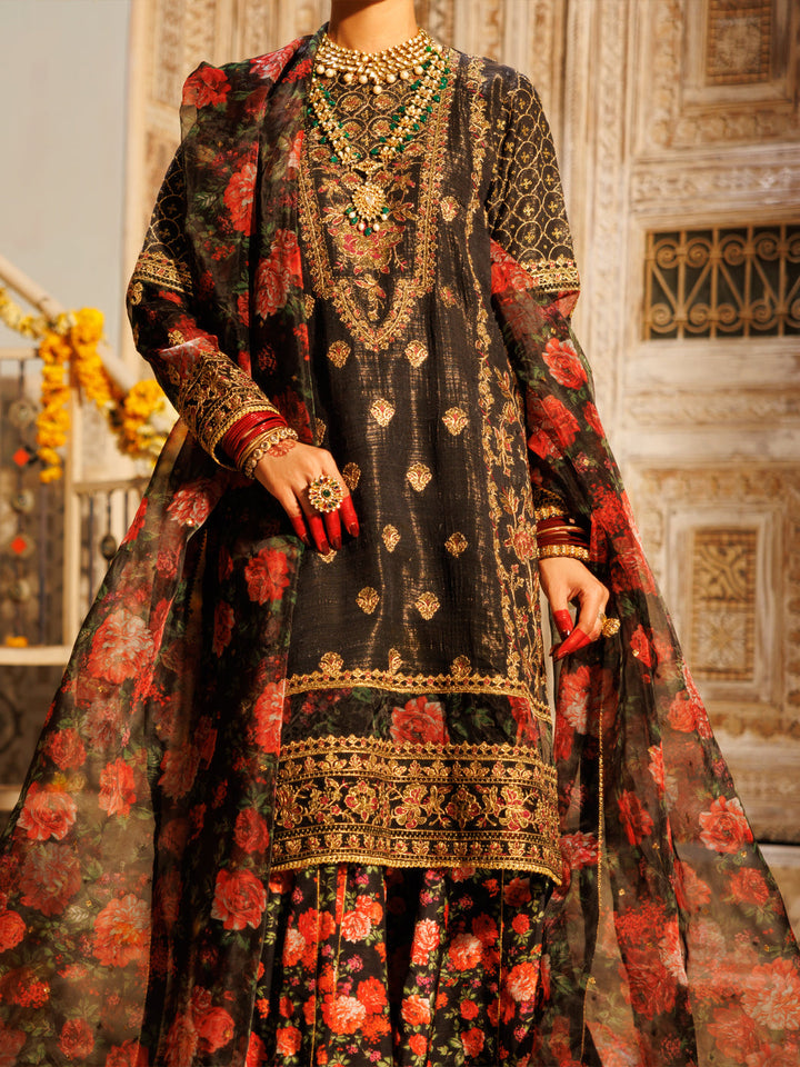 Mesuri Net Black Stitched Suit - Almirah