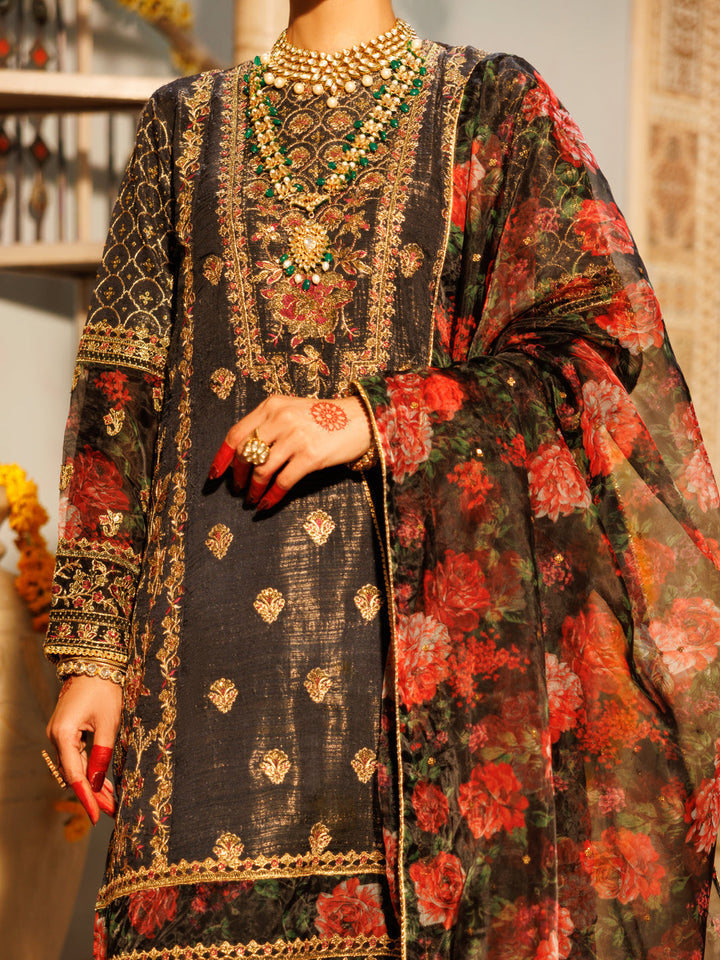 Mesuri Net Black Stitched Suit - Almirah