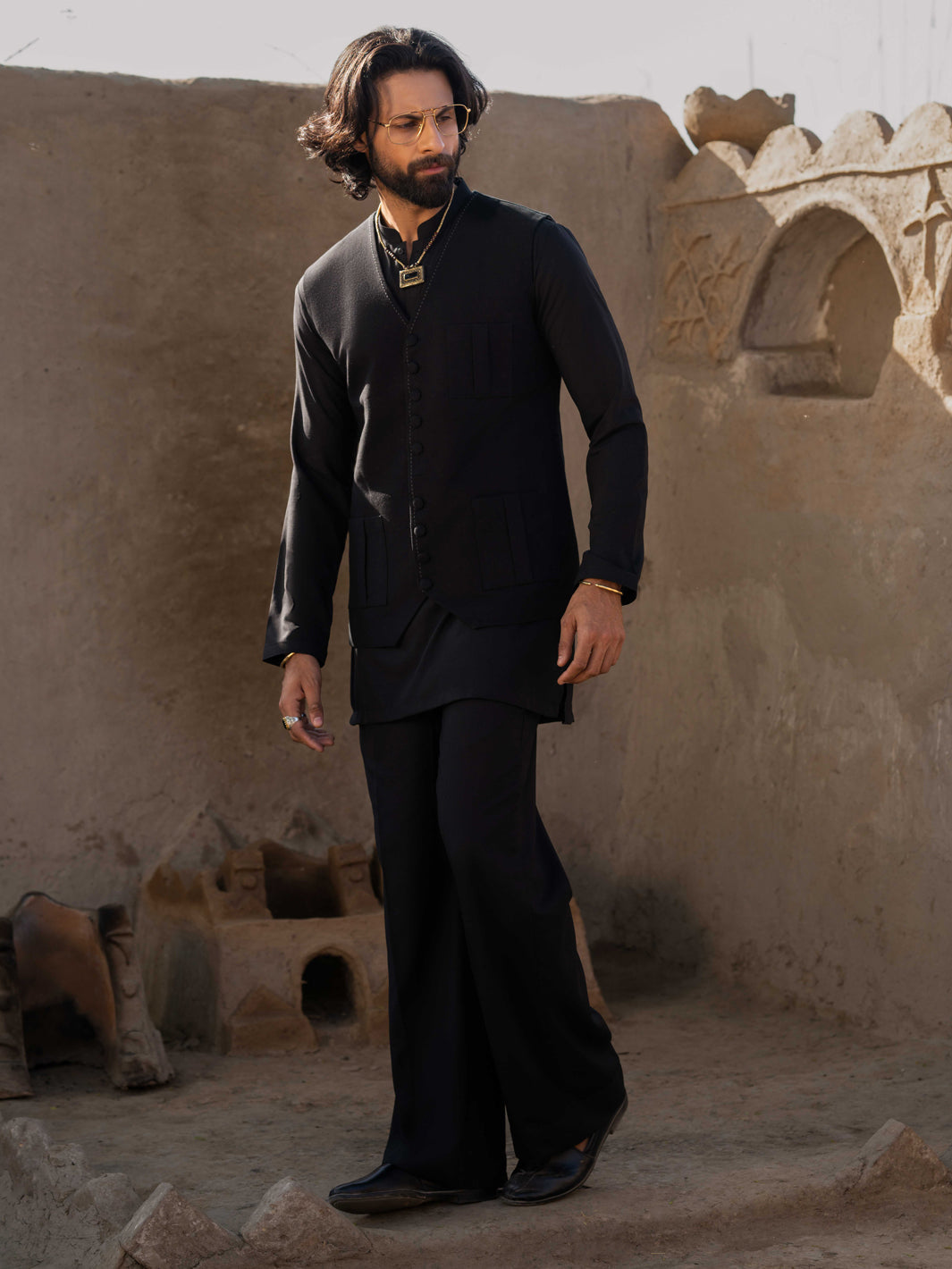 Blended Black Waist Coat Suit - J. Junaid Jamshed