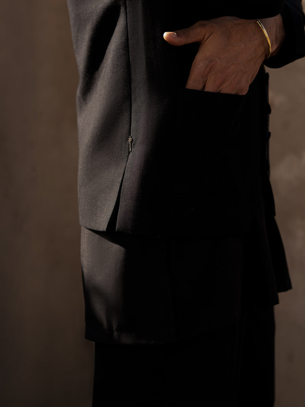 Blended Black Waist Coat Suit - J. Junaid Jamshed