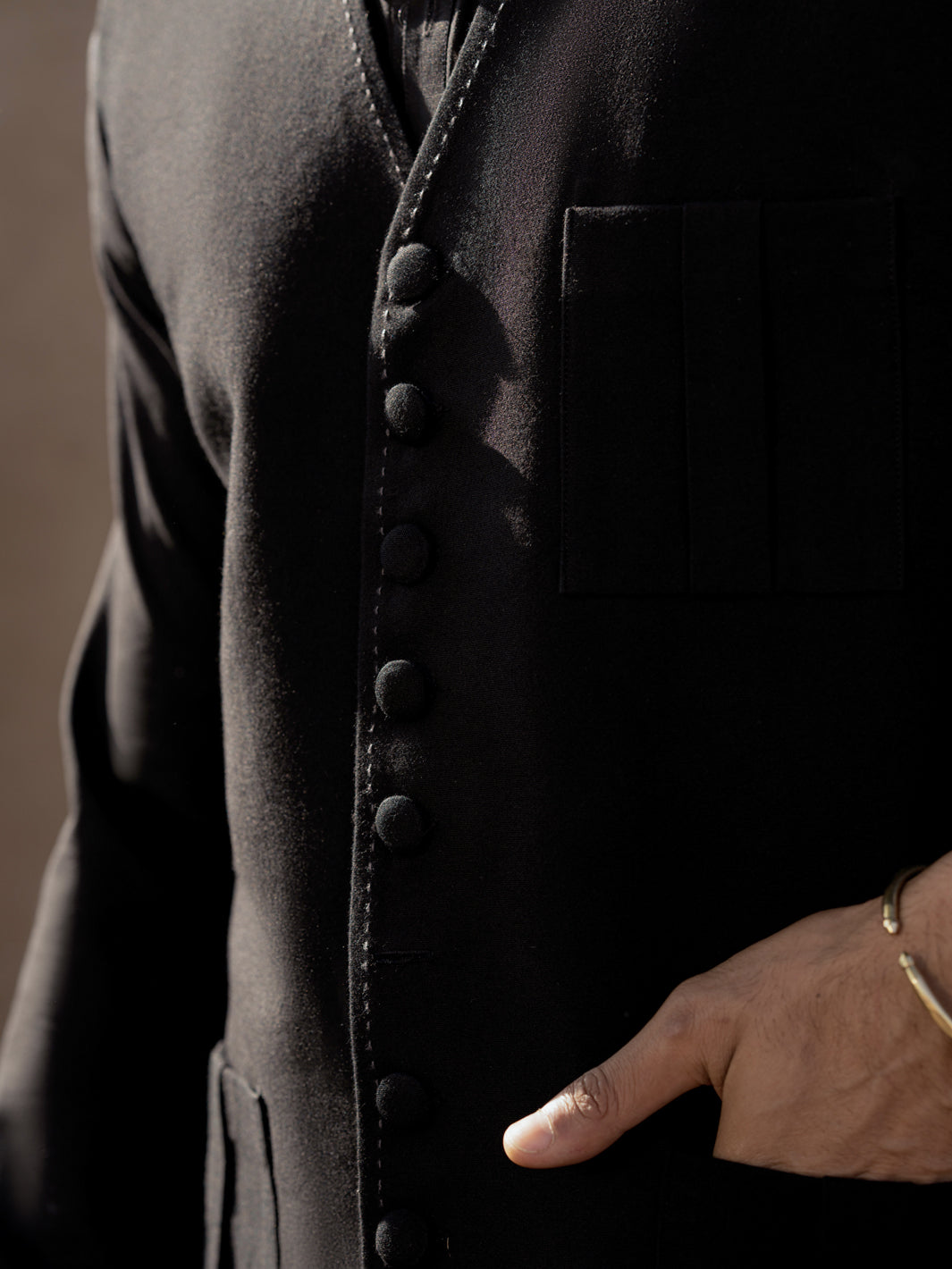 Blended Black Waist Coat Suit - J. Junaid Jamshed