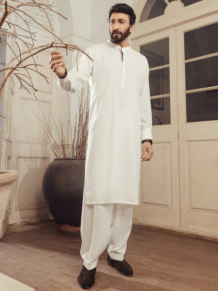 Blended White Shalwar Kameez- Almirah