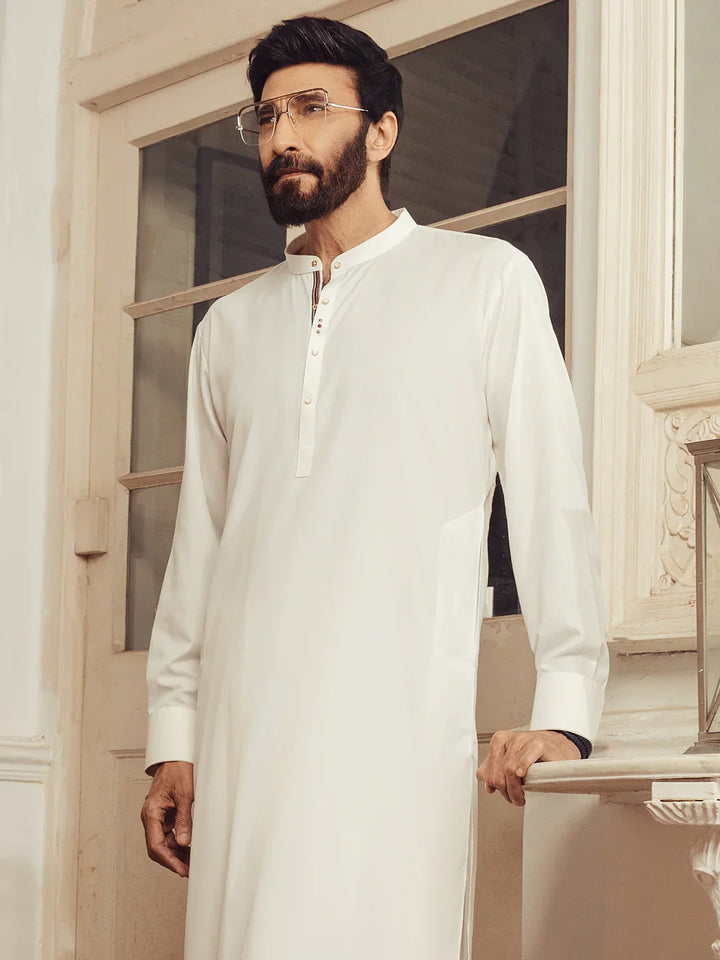 Blended White Shalwar Kameez- Almirah