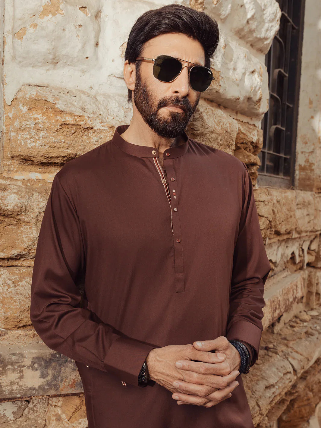 Blended Maroon Kurta Trouser- Almirah