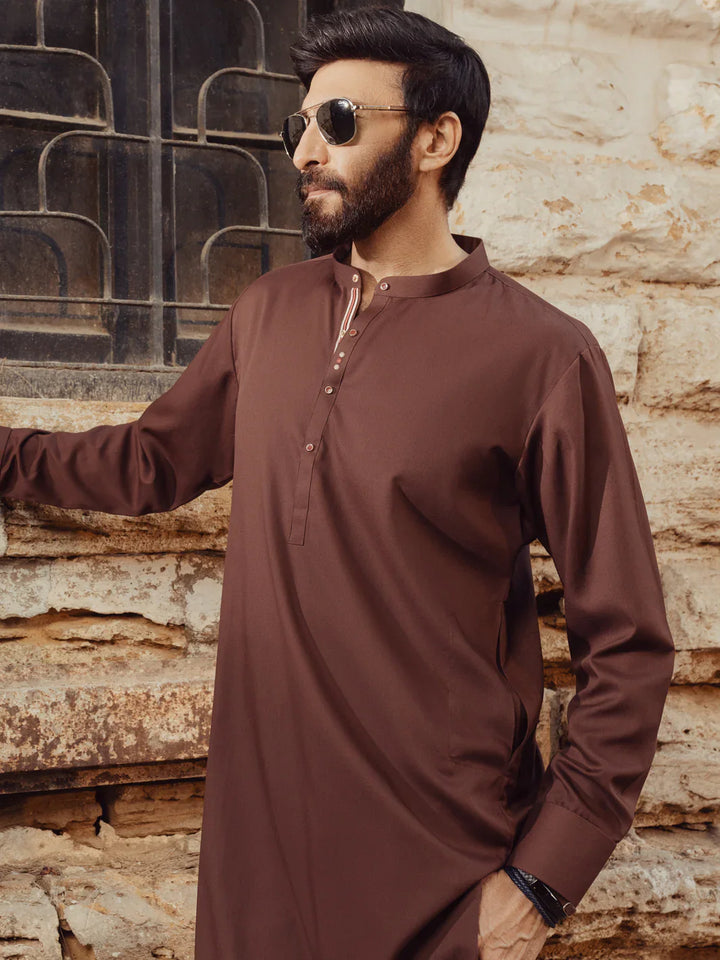 Blended Maroon Kurta Trouser- Almirah
