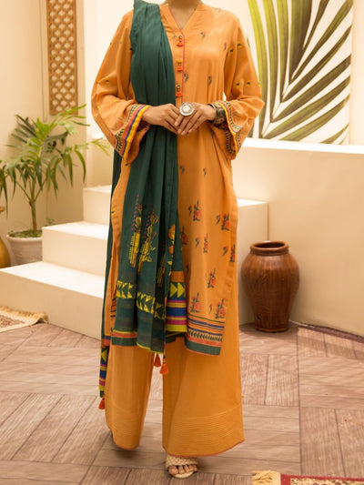 Cotton Mustard Stitched Suit - Almirah