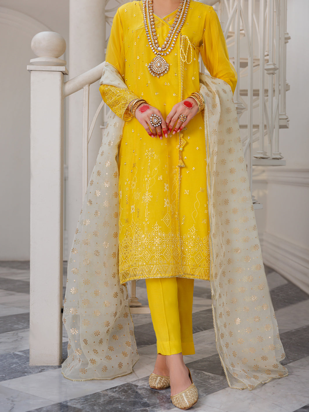 Organza Yellow Stitched Suit - Almirah