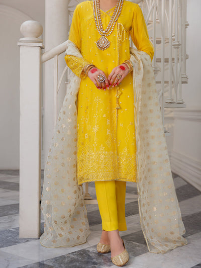 Organza Yellow Stitched Suit - Almirah