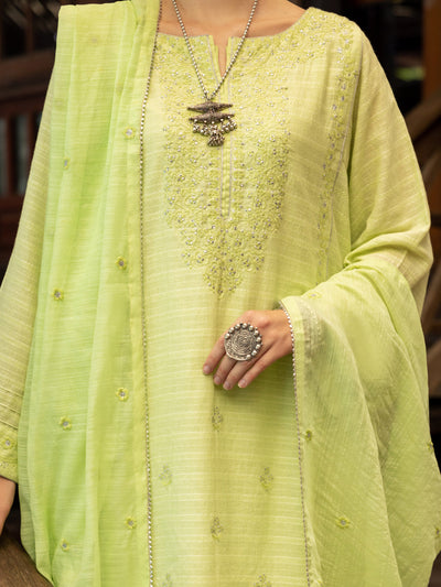 Lino Kara Light green Stitched Suit - Almirah