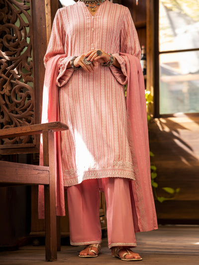 Jacquard Light pink Stitched Suit - Almirah