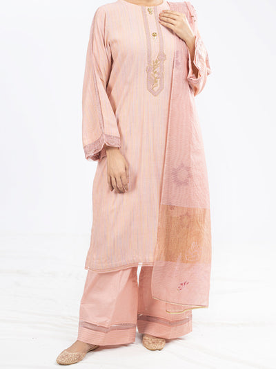 Cotton Strip Peach Stitched Suit - Almirah